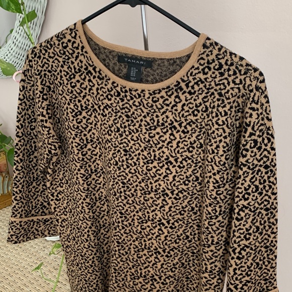 Tahari Animal Print Long Sleeve Top - Black and Tan - Picture 4 of 5